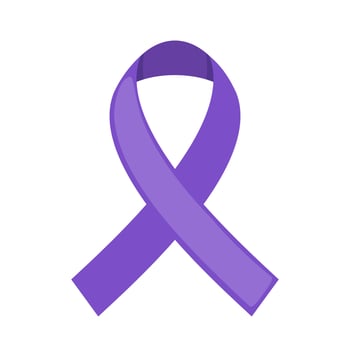 Purple ribbon icon in flat style isolated on white background. Symbol for Dementia awareness month. Alzheimers disease. Vector illustration. Healthcare medical concept.