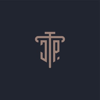 JP initial logo monogram with pillar icon design vector
