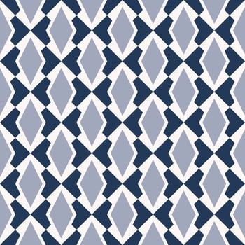 Contemporary blue color geometric rhombus shape overlap on square checkered seamless pattern background. Use for fabric, interior decoration elements, upholstery, wrapping. vector