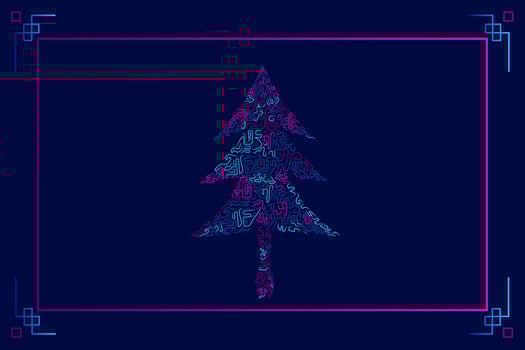 Christmas tree neon line art colorful logo design. Abstract vector illustration. Happy New Year graphic