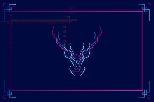 Deer logo line neon art portrait colorful design with dark background. Abstract vector illustration