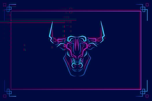 Bull cow ox logo neon line art colorful design with dark background. Abstract vector illustration.