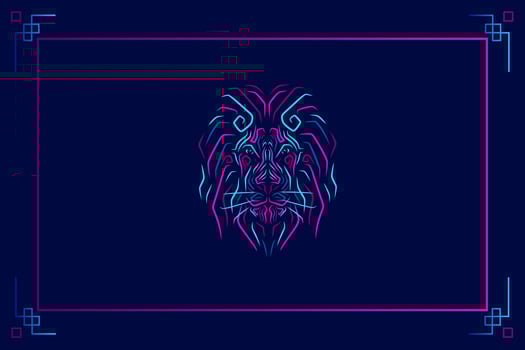 Lion line neon art portrait colorful design with dark background. Abstract vector illustration