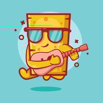 cool cheese character mascot playing guitar isolated cartoon in flat style design vector