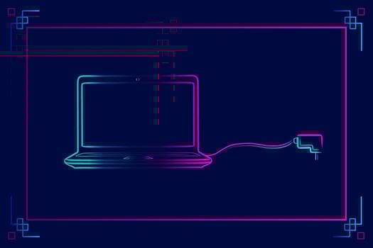 Laptop electronic portable computer notebook line pop art potrait logo colorful design with dark background. Abstract vector illustration.