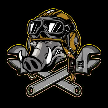 pig's head and wrench vector