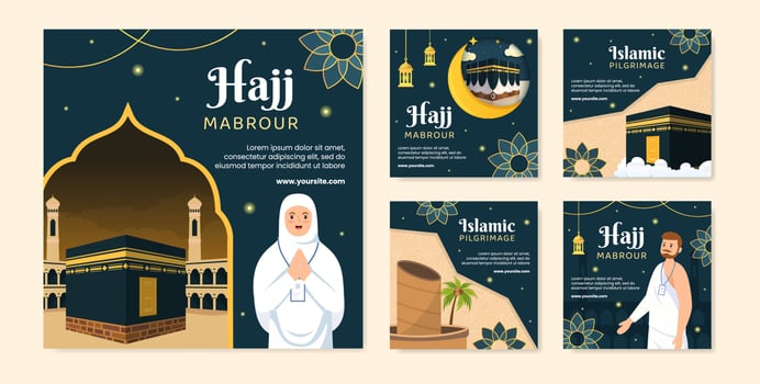 Hajj or Umrah Mabroor Post Template Social Media Flat Cartoon Background Illustration vector