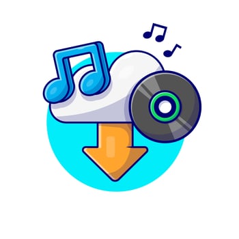Cloud Download Music with Vinyl, Tune and Note of Music  Cartoon Vector Icon Illustration. Technology Art Icon Concept  Isolated Premium Vector. Flat Cartoon Style