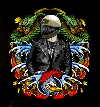 biker set in water and king cobra vector