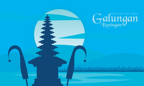 Happy Galungan Kuningan Temple Illustration vector