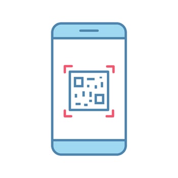 QR code scanning smartphone app color icon. Matrix barcode scanner. 2D code mobile phone reader. Isolated vector illustration