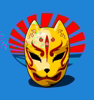 yellow traditional japanese mask vector