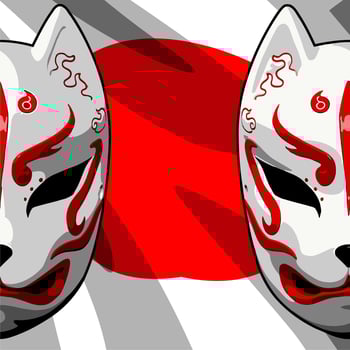 japanese mask cat on japanese... vector