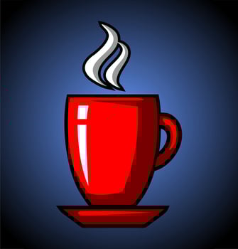 red coffee cup smoked on blue... vector