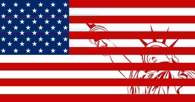 American Flag. Independence Day. Fourth of July. Statue of Liberty. Vector illustration.