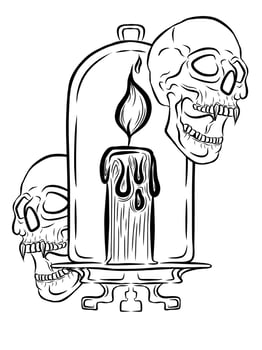 Vintage skull and candle tattoo vector design