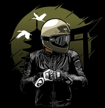 biker and pagoda vector