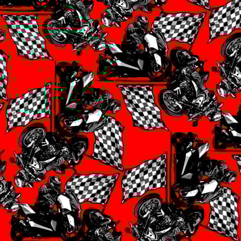 biker pattern and checkered flag vector