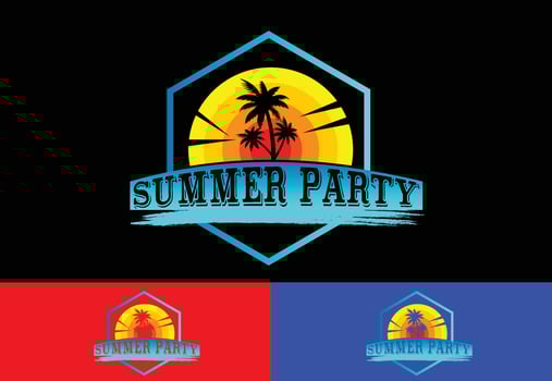 Summer party letter t shirt, sticker and logo design template vector