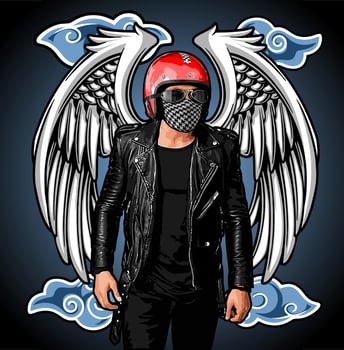 winged biker wearing leather vector