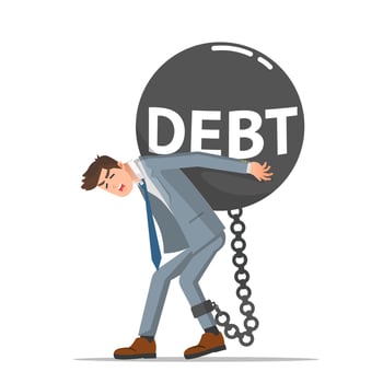 A businessman has a heavy debt burden vector