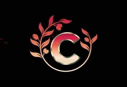 Initial letter C sign symbol with olive branch wreath, Round floral frame made by the olive branch vector