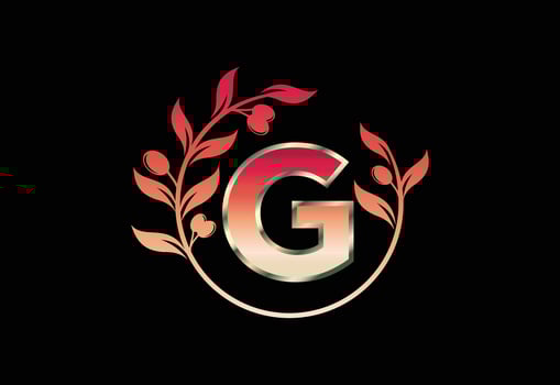 Initial letter G sign symbol with olive branch wreath, Round floral frame made by the olive branch vector