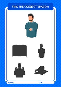 Find the correct shadows game with praying. worksheet for preschool kids, kids activity sheet vector