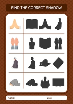 Find the correct shadows game with ramadan icon. worksheet for preschool kids, kids activity sheet vector