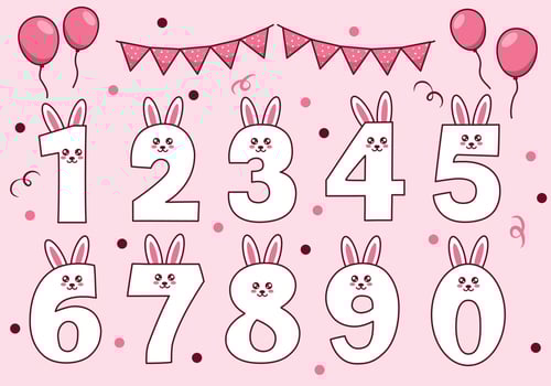 Cute bunny or rabbit collection with numbering for birthday party, kid education, ornament. Funny font vector