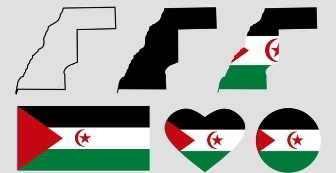 western sahara map flag icon set vector