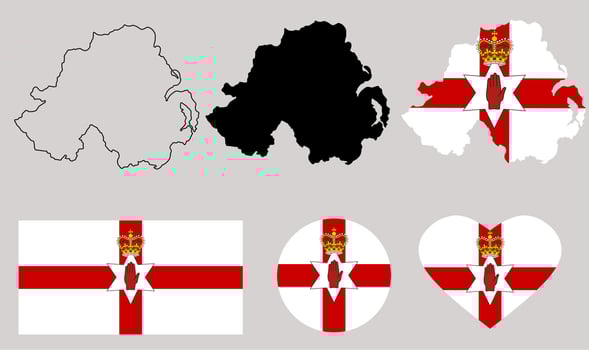 Northern Ireland map flag icon set vector
