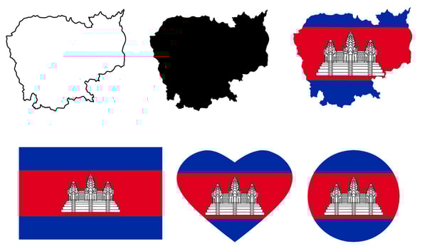 Cambodia map flag icon set vector