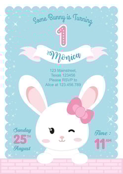 first birthday invitation with little rabbit vector