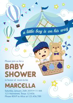 Cute boy and bear Baby shower invitation vector