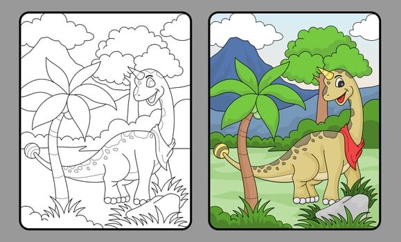 dinosaur coloring book or page, education for children vector