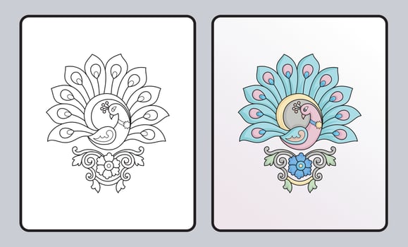 peacock coloring book or page, education for children vector