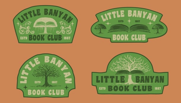 Little Banyan Book Club Retro Vintage Hand Drawn Logo Template vector
