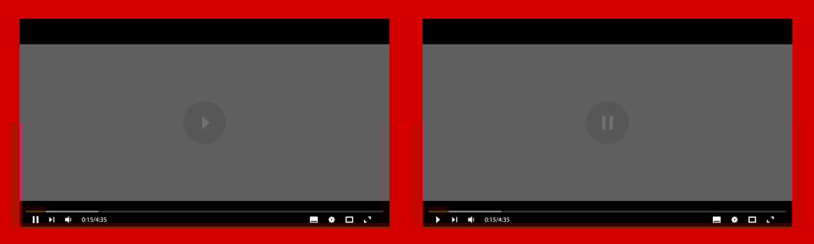 Multimedia player screen template. Layout of a live streaming window on pause and in video playback mode. Social media concept. Vector