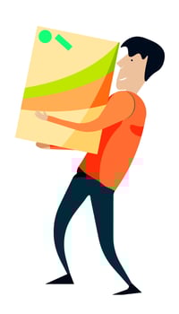 man, a loader carries a heavy load. Home delivery. Isolated vector on white background