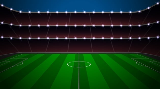 Soccer stadium with green field. vector