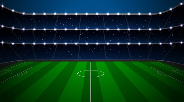Soccer stadium with green field. vector