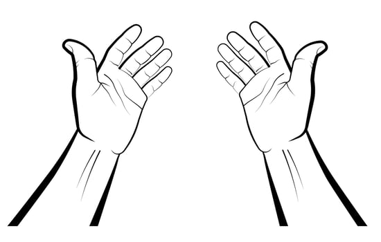hands of a believer during prayer. Palms up. Namaz, Eid al-Adha Muslim holiday. Isolated vector on white background