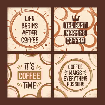 Coffee Stain With Quotes Social Media Template Collection vector