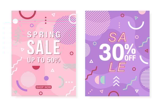 Vector poster with geometric forms, lines and dots in trendy memphis style.