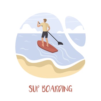 Man stays on a SUP board. Stand Up Paddle Boarding. vector