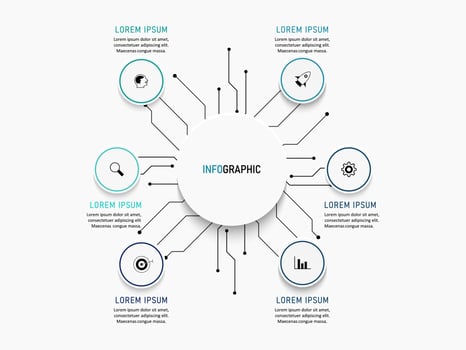 Vector Infographic label design template with icons and 6 options or steps. Can be used for process diagram, presentations, workflow layout, banner, flow chart, info graph.