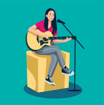 flat design, girl playing melodic guitar vector