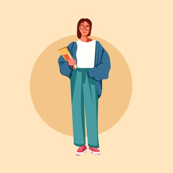 flat design, beautiful female character goes to college, design for poster needs vector