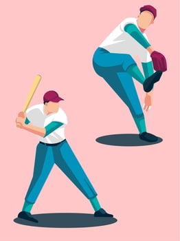 flat design baseball sports athletes vector